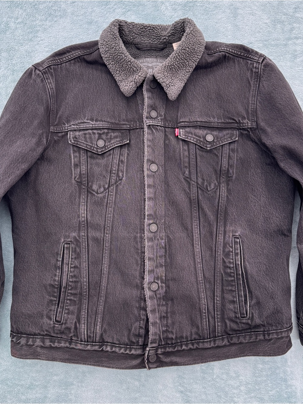 Levi's Black Sherpa Collar Denim Trucker Jacket - Men's XXL